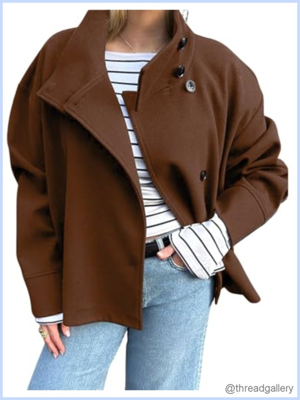 Wool Blend Trench Coat Crop Blazer Jacket Loose Fit Button Down Work